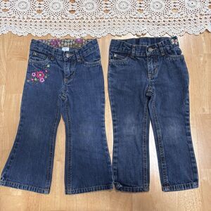 Set Of 2 Y2K Carters Jeans Toddler Baby Girl Sz 2T Floral Embroidery Denim Boho